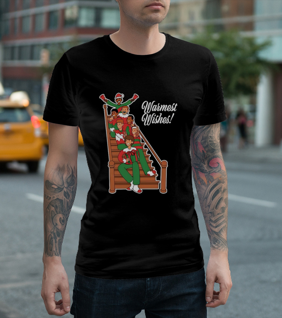 Baylen Levine Warmest Wishes Holiday Sweat2024 Stairs Christmas Characters T-Shirt