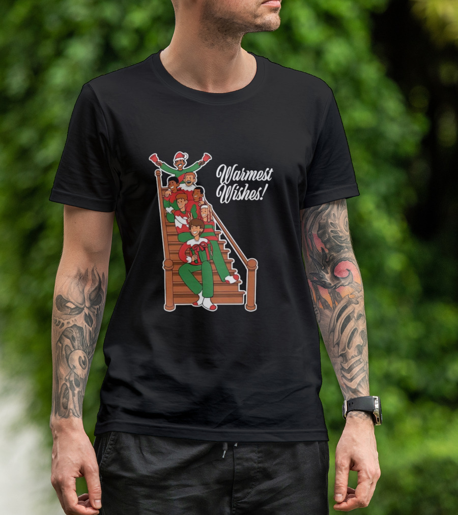 Baylen Levine Warmest Wishes Holiday Sweat2024 Stairs Christmas Characters T-Shirt