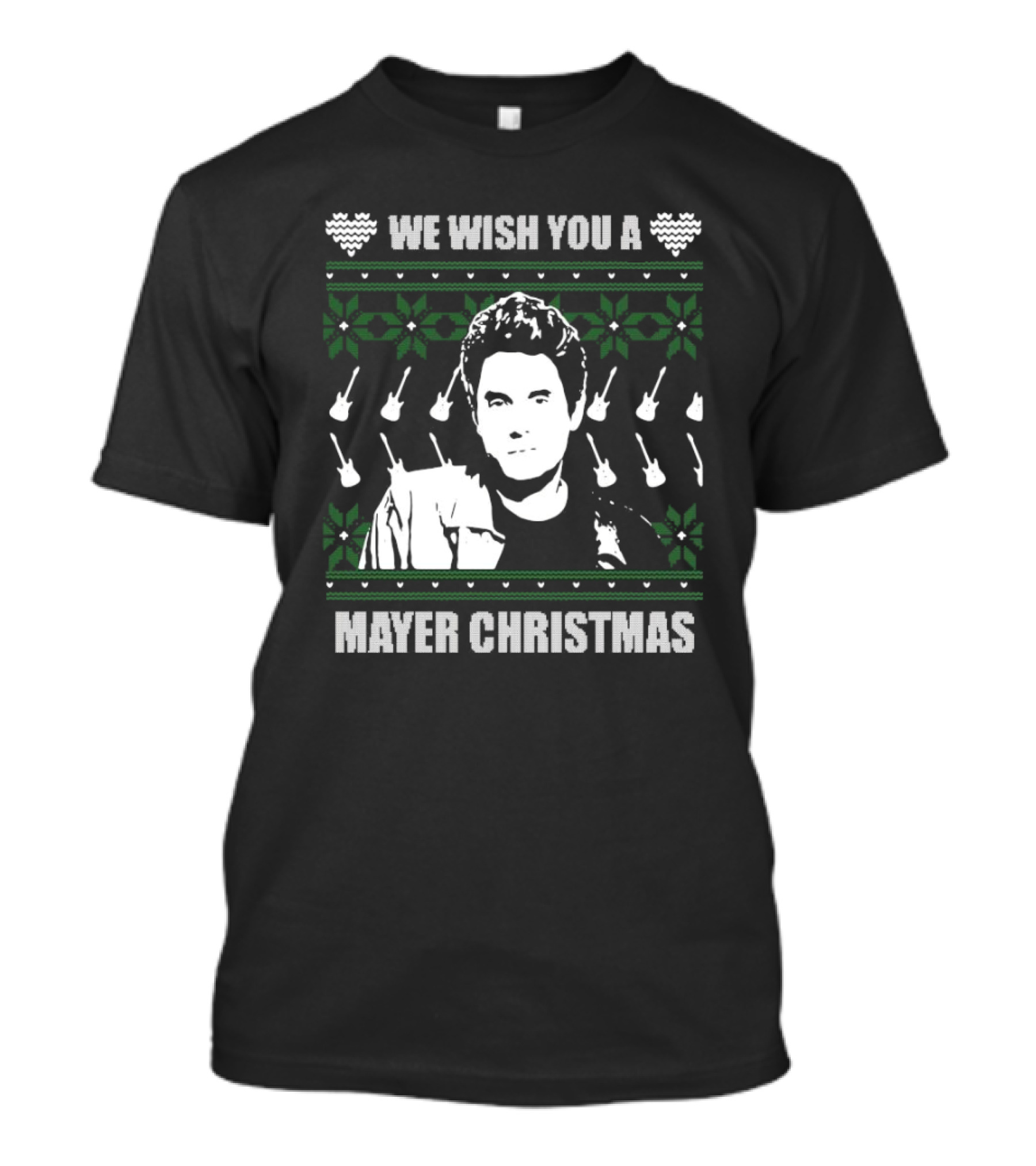 We Wish You A Mayer Christmas Ugly 2024 Featuring Iconic Guitars And Snowflakes T-Shirt