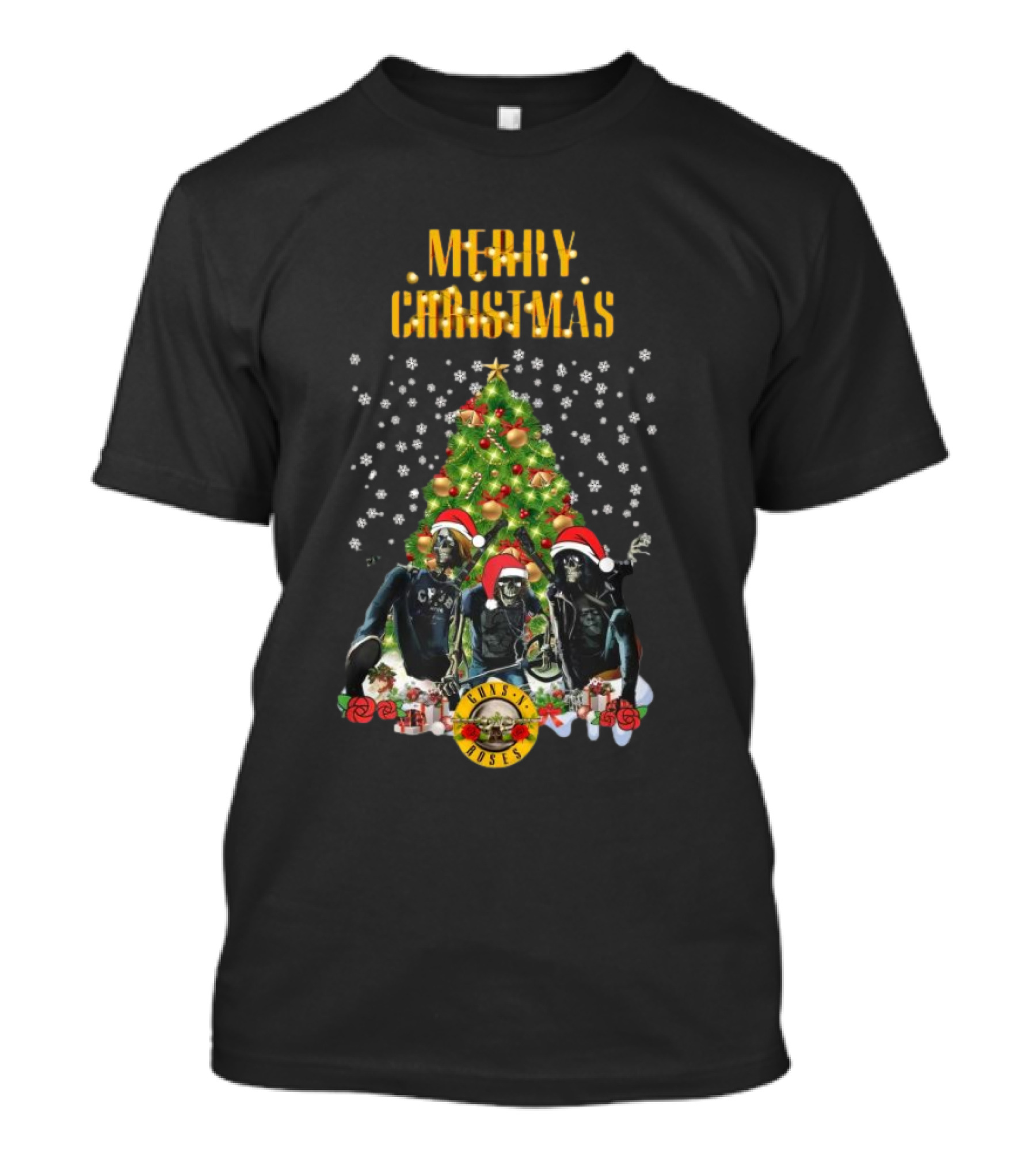 Merry Christmas 2024 Santa Guns N Roses Holiday Rock T-Shirt