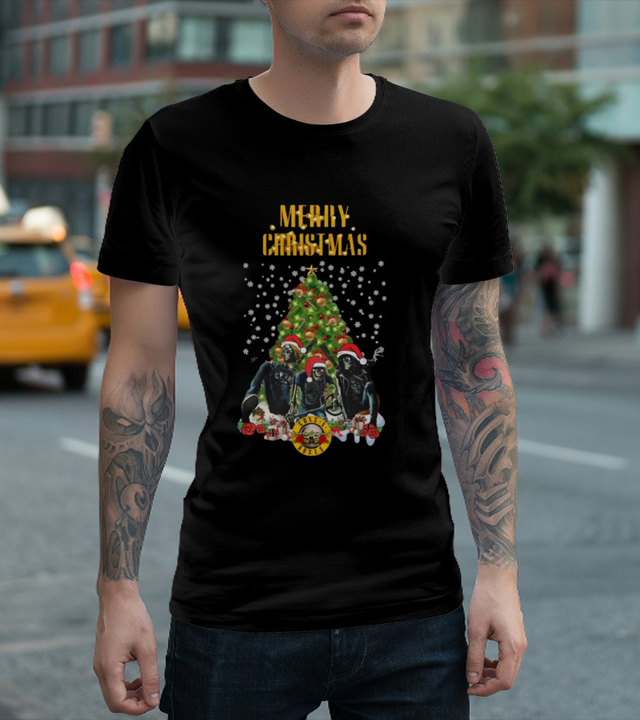Merry Christmas 2024 Santa Guns N Roses Holiday Rock T-Shirt