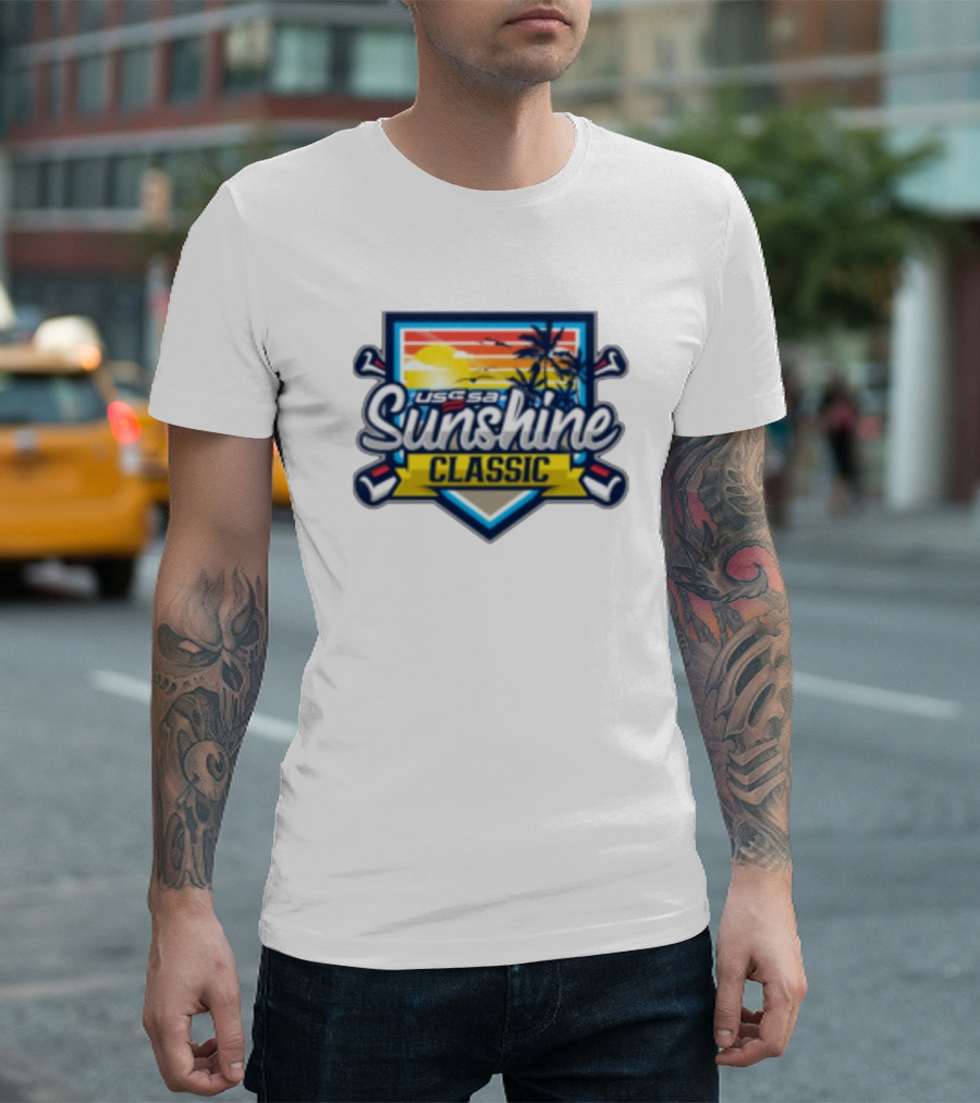 USSSA 11th Annual Sunshine Classic Nov 9-10 2024 Palm Trees Golf Sunset Emblem T-Shirt