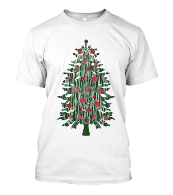 Tinsel Christmas Tree With Red Ornaments T-Shirt