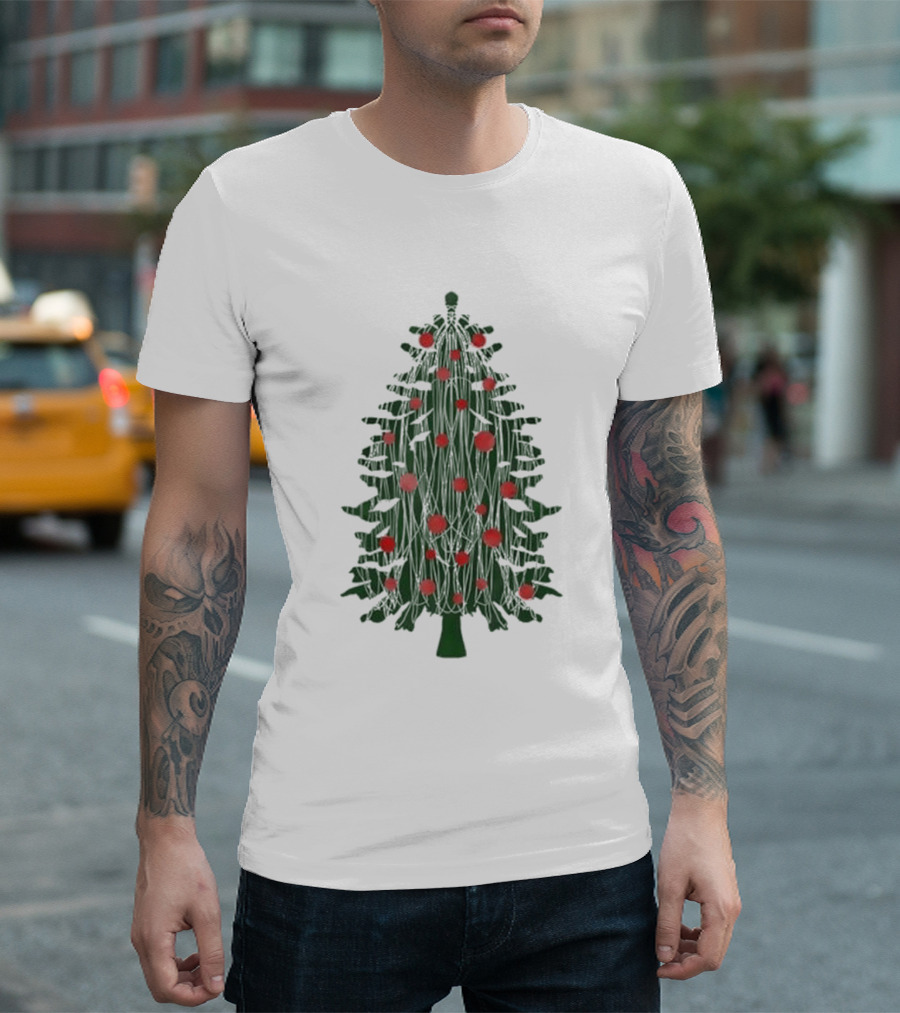 Tinsel Christmas Tree With Red Ornaments T-Shirt