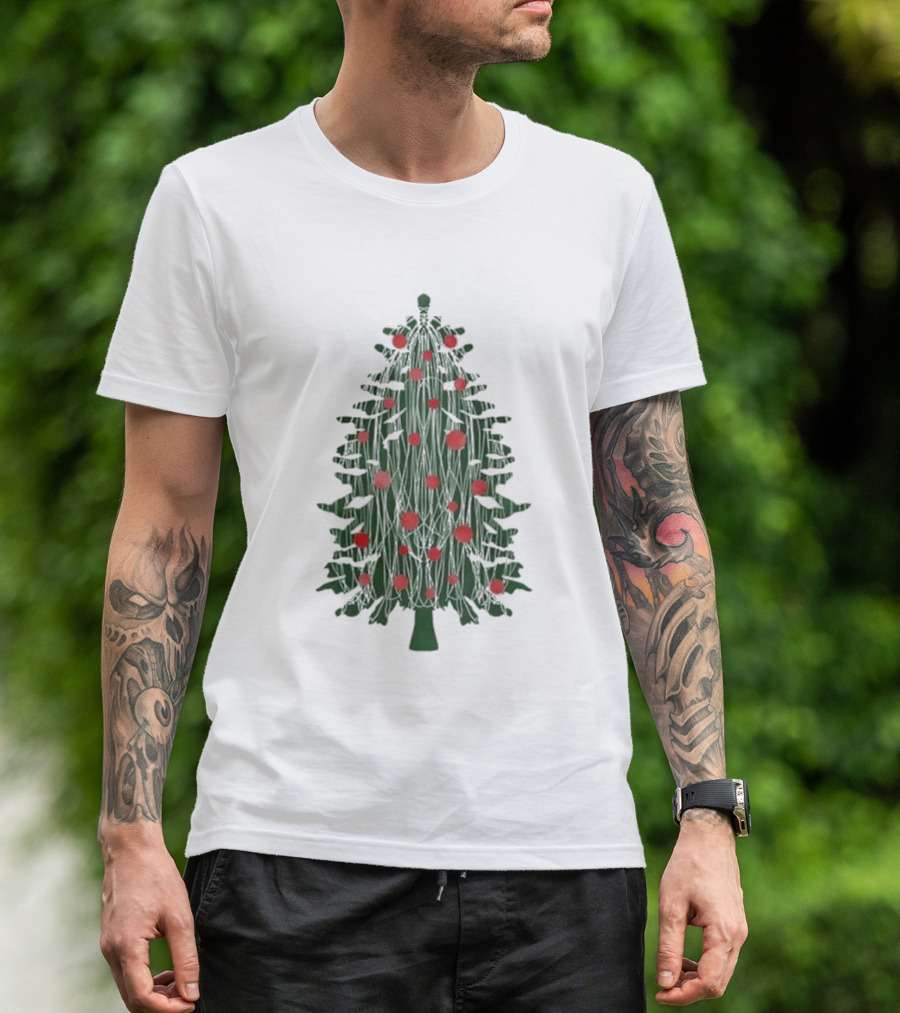 Tinsel Christmas Tree With Red Ornaments T-Shirt