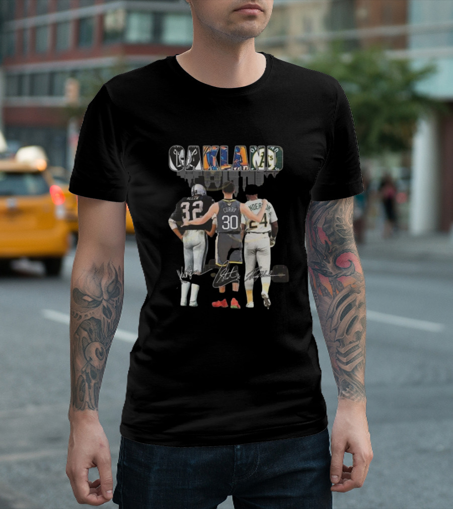 Las Vegas Raiders Golden State Warriors Oakland Athletics Signatures 2024 Curry Allen Henderson T-Shirt