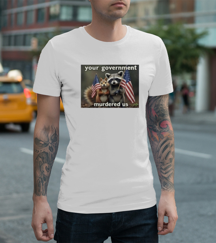 Justice For Peanut Your Government Murdered Us 2024 Raccoon And Squirrel Holding American Flags T-Shirt