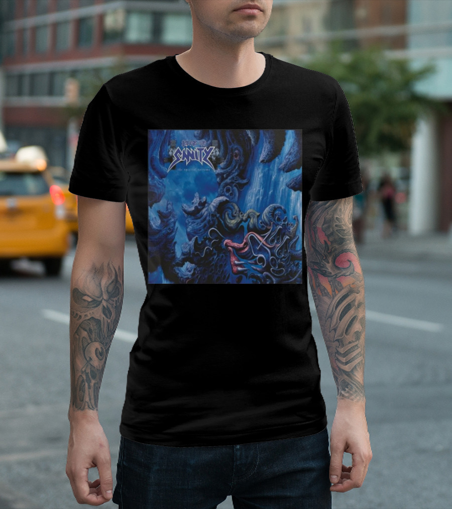 Edge Of Sanity The Spectral Sorrows Album Art Featuring Surreal Blue and Red Abstract T-Shirt