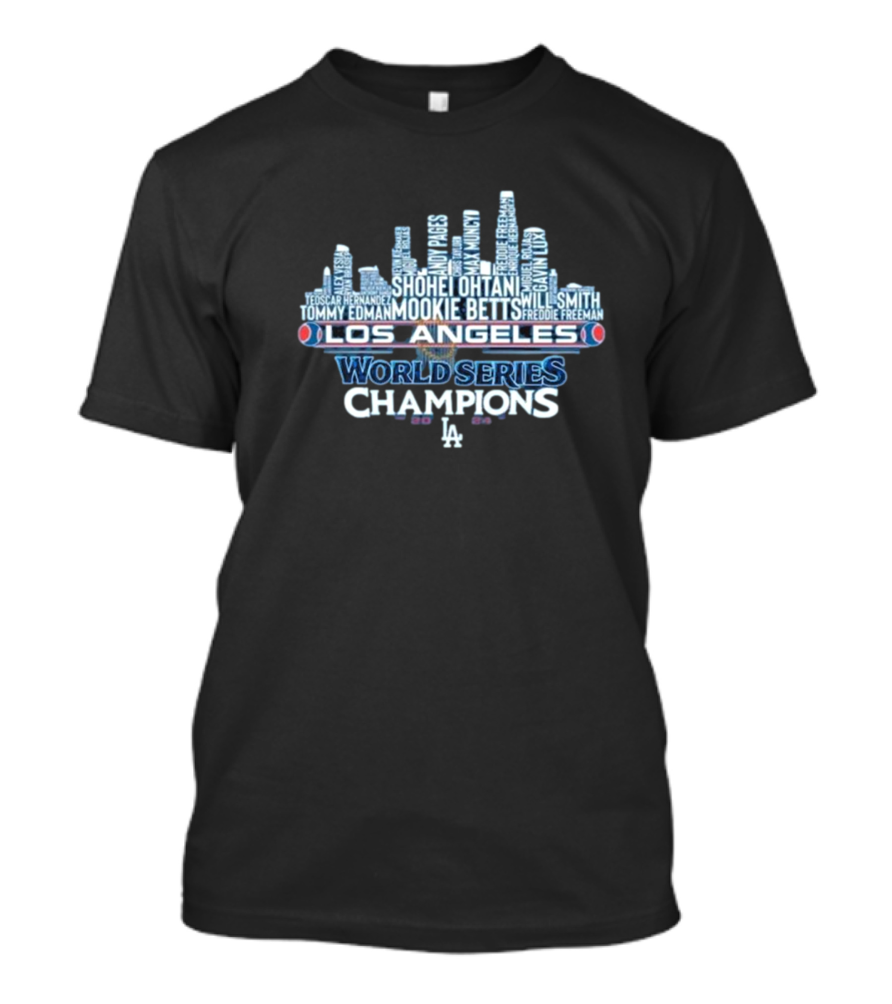 Los Angeles World Series Champions 2024 Shohei Ohtani Mookie Betts Freddie Freeman LA City Skyline T-Shirt