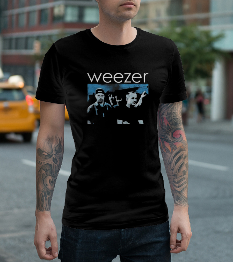 Weezer Band Blue Toned Group Photo T-Shirt