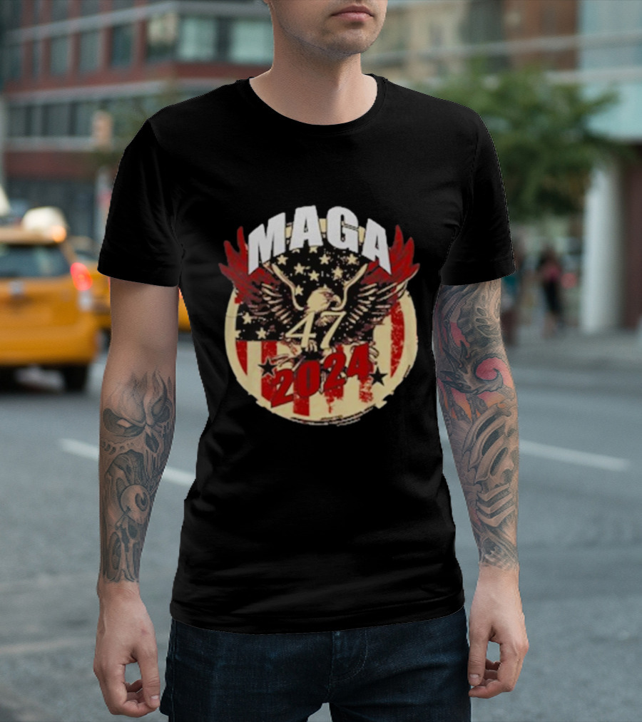MAGA 47 2024 American Flag Eagle Stars T-Shirt