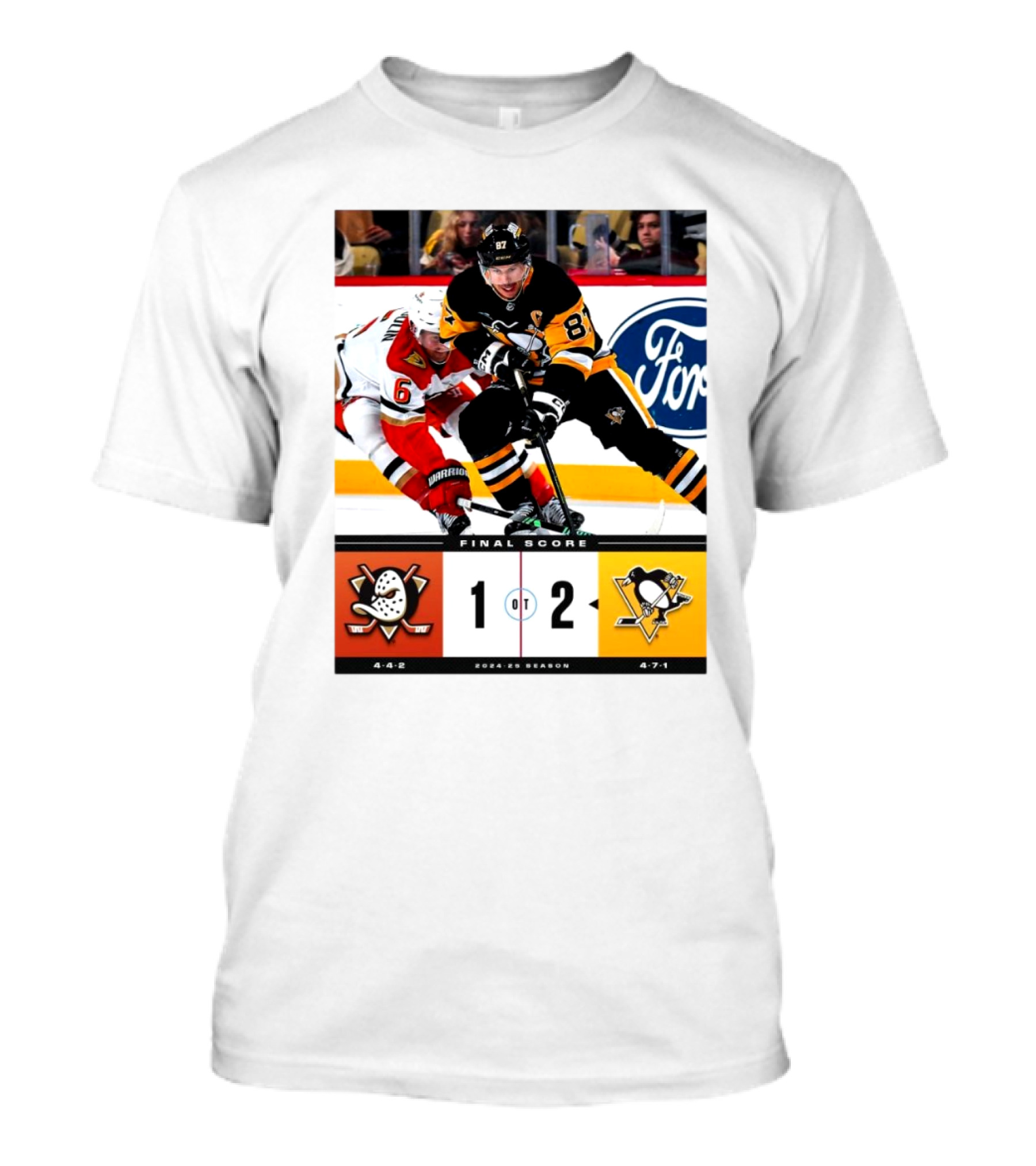 Pittsburgh Penguins 2-1 Victory Over Anaheim Ducks 2024-25 Season Final Score T-Shirt