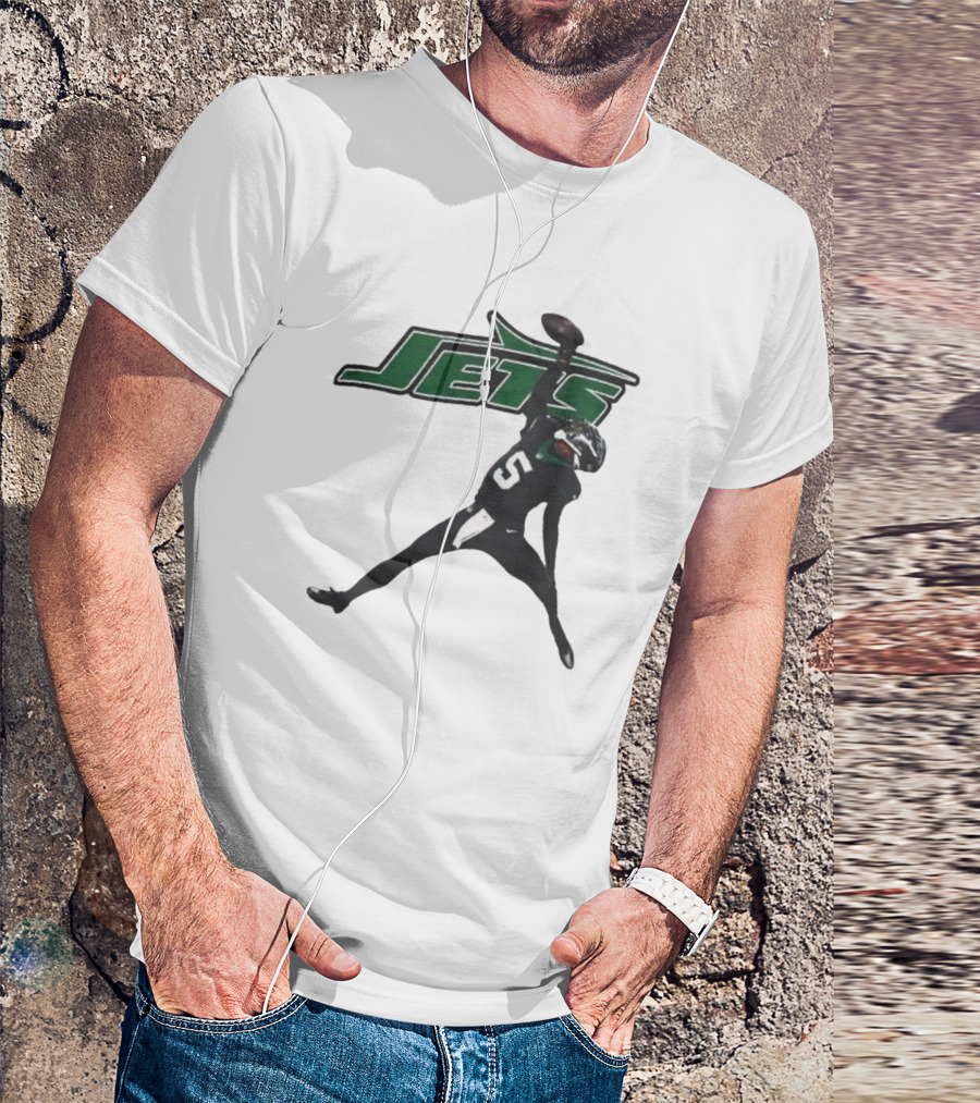 Garrett Wilson 5 New York Jets NFL Player Pose With Jets T-Shirt