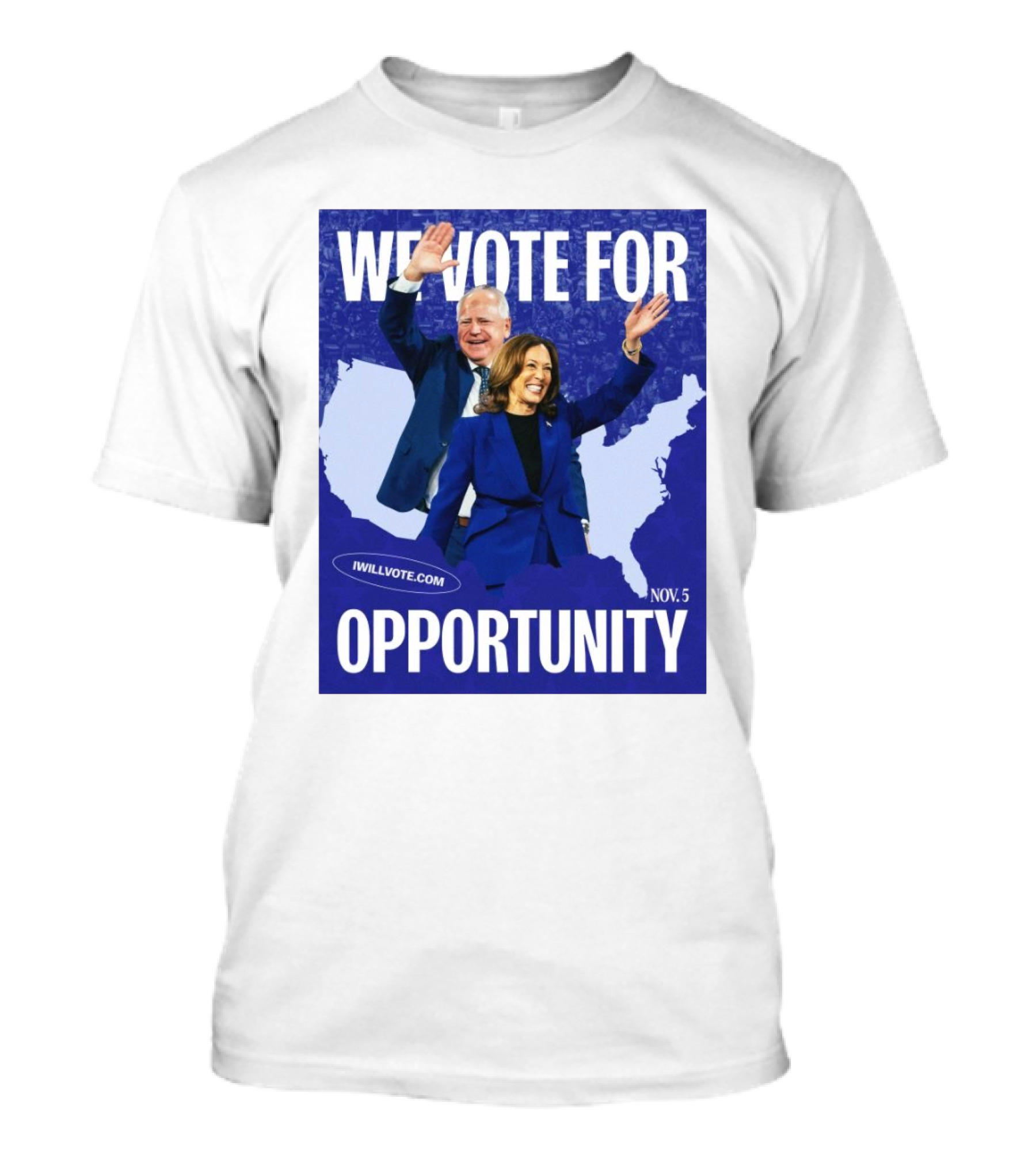 We Vote For Opportunity Kamala Harris Tim Walz IWillVote.com Nov 5 T-Shirt