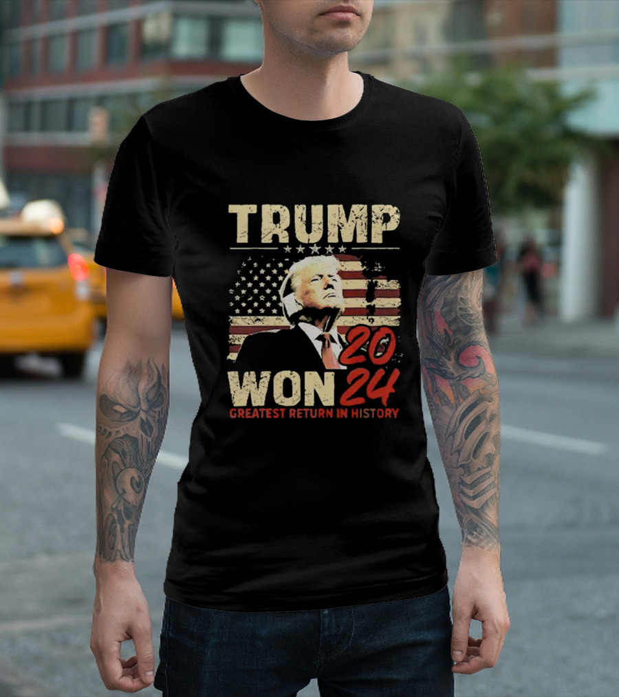 Trump 2024 Won Greatest Return in History Vintage Retro American Flag T-Shirt