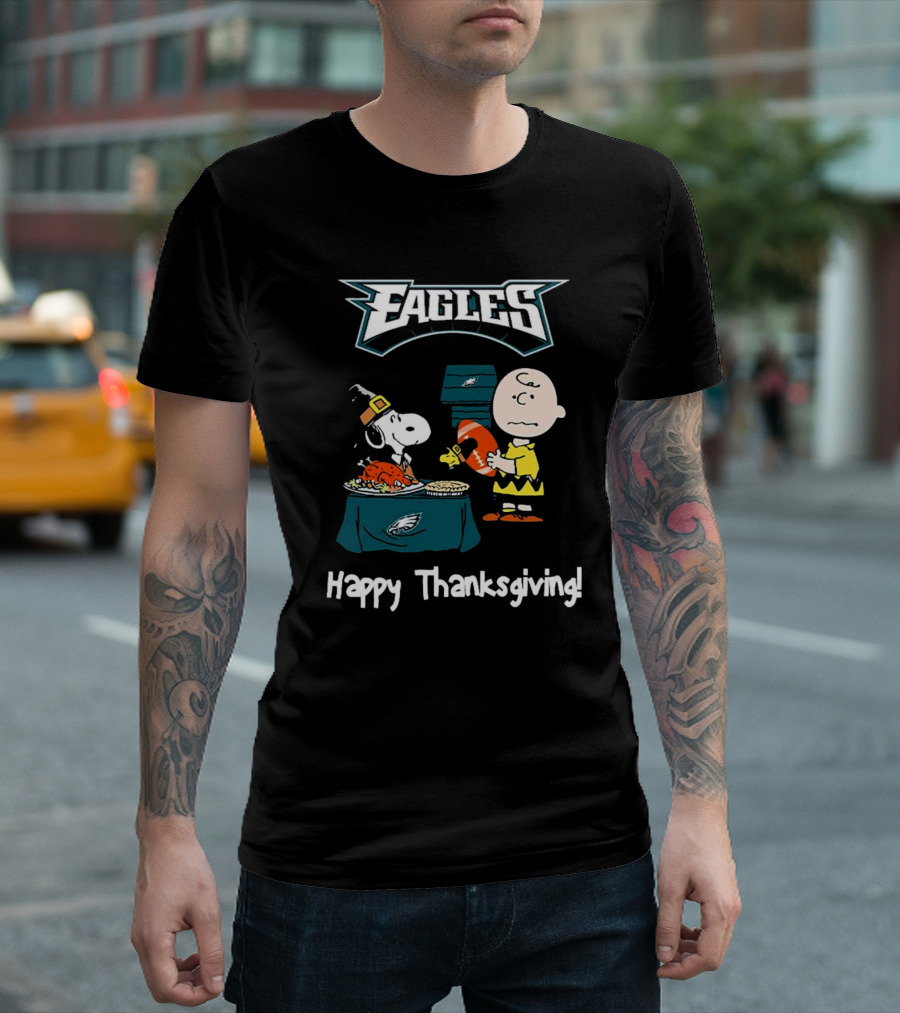 Peanuts Philadelphia Eagles Happy Thanksgiving 2024 NFL Football Snoopy Charlie Brown T-Shirt