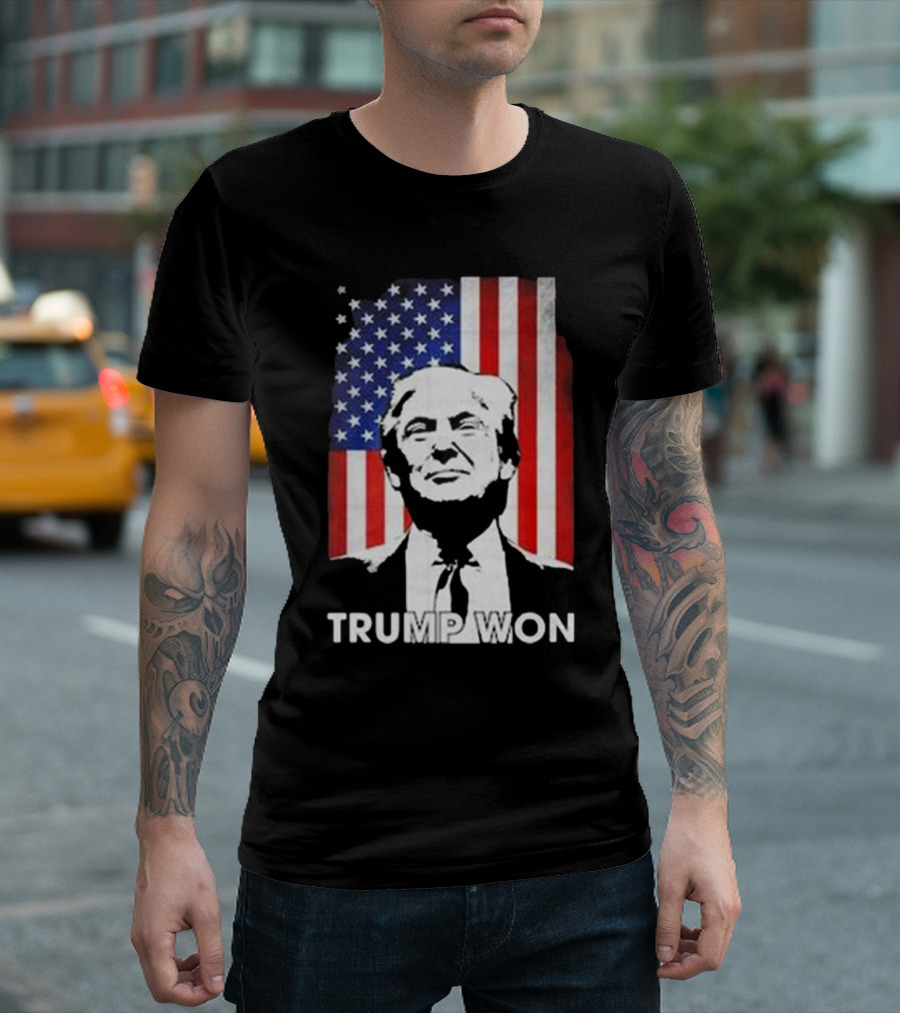 Trump Won 2024 Inauguration 47th US President American Flag Background T-Shirt