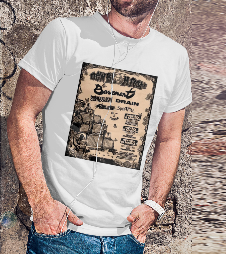 New Bloom Fest 2025 Basement Balance And Composure Drain Turnover Live Concert March 8-10 T-Shirt
