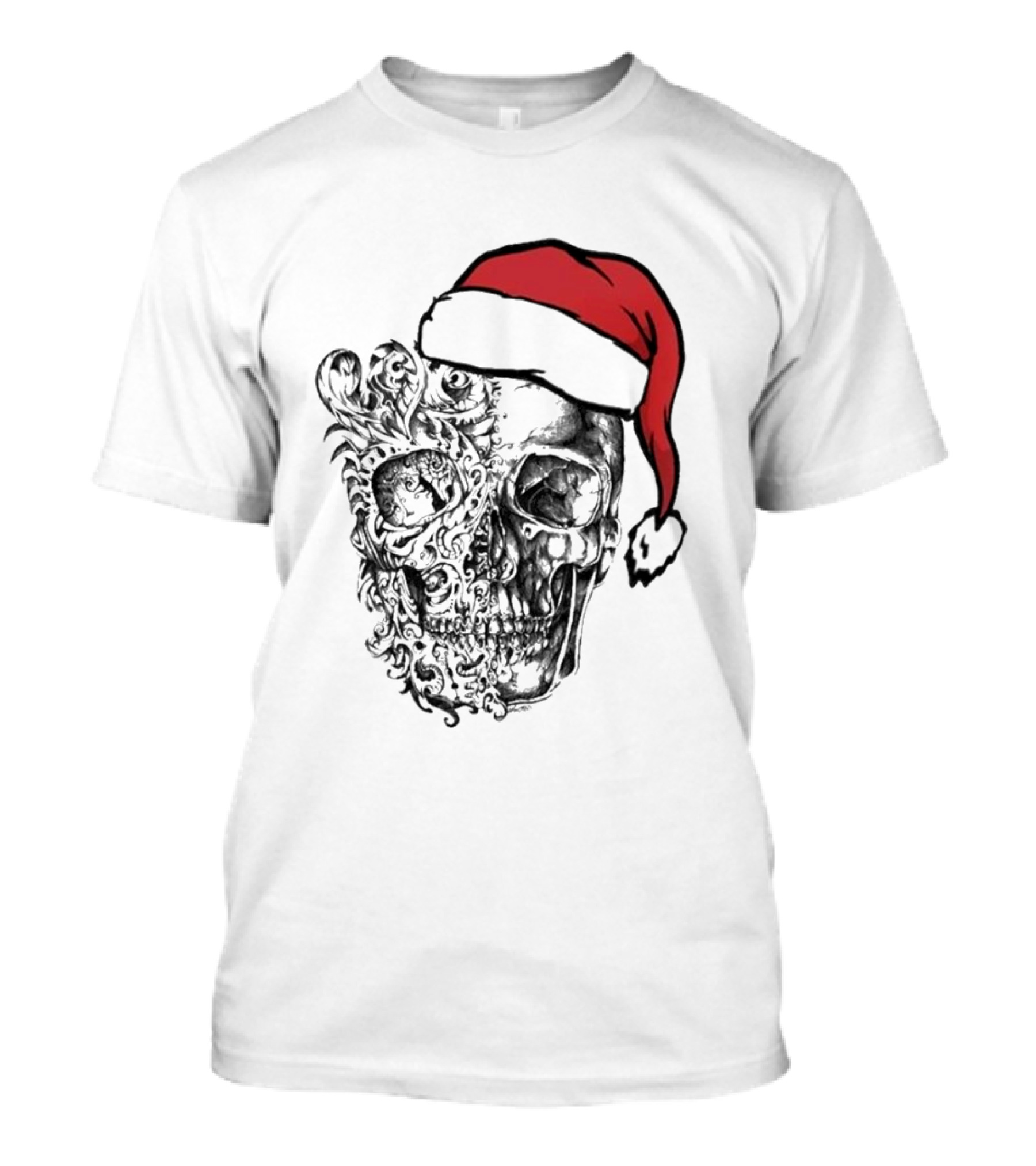 Skulls And Bodies Christmas With Santa Hat Humor T-Shirt