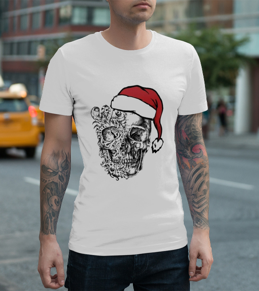 Skulls And Bodies Christmas With Santa Hat Humor T-Shirt