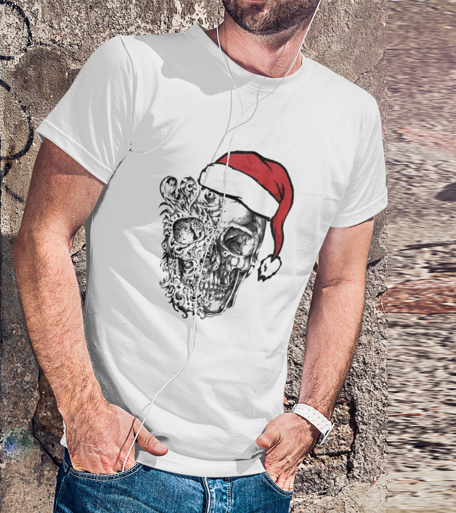 Skulls And Bodies Christmas With Santa Hat Humor T-Shirt