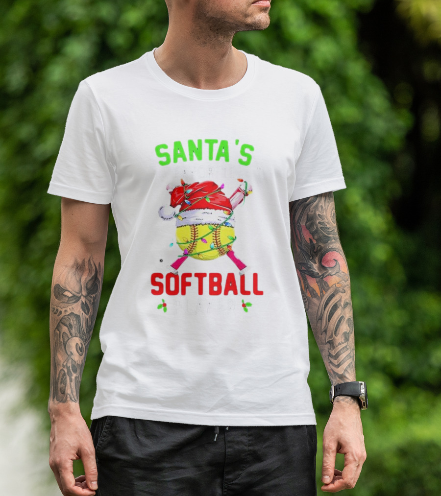 Santa's Favorite Softball Christmas Player T-Shirt