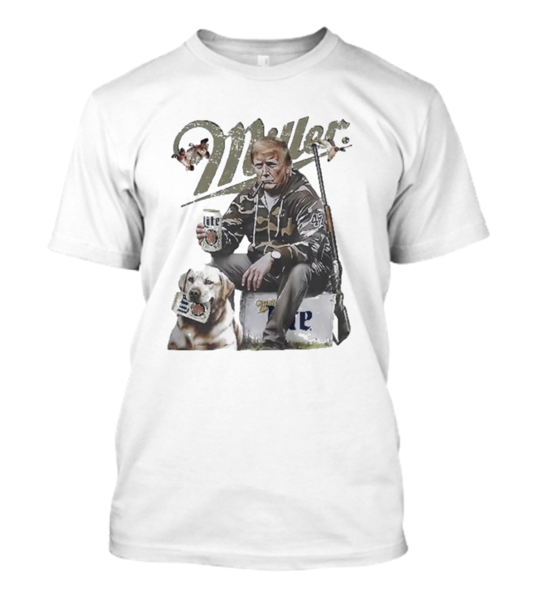 Miller Lite Trump Hunter With Dog And Hunting Rifle T-Shirt