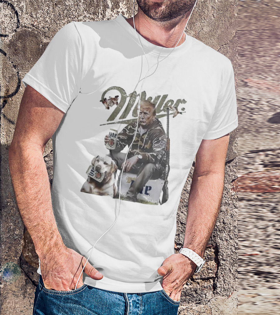 Miller Lite Trump Hunter With Dog And Hunting Rifle T-Shirt