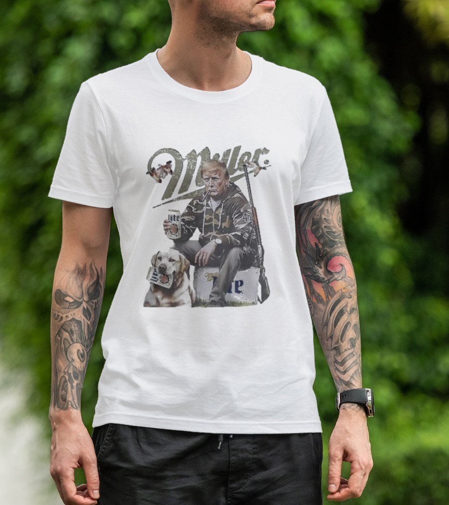 Miller Lite Trump Hunter With Dog And Hunting Rifle T-Shirt