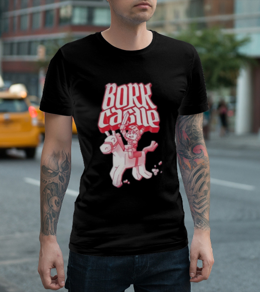 Bork Castle Cartoon Knight Riding Horse T-Shirt