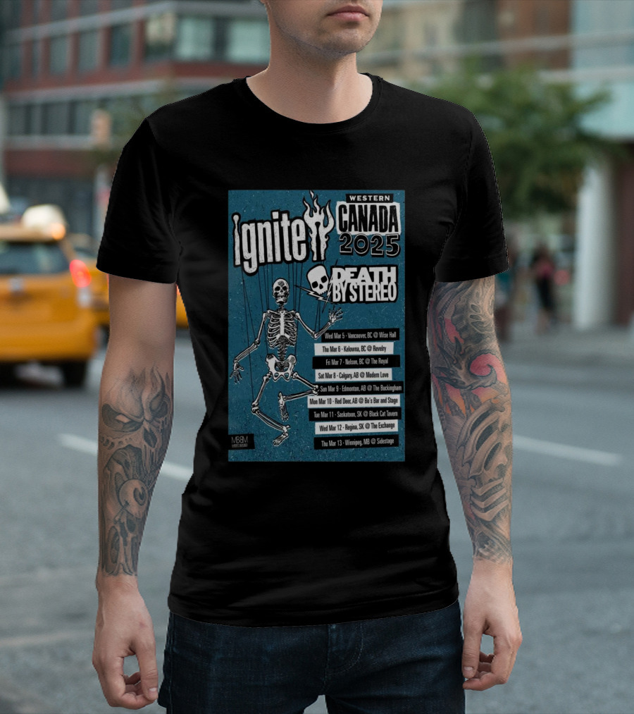 Ignite Western Canada 2025 Death By Stereo Tour Dates Skeleton T-Shirt