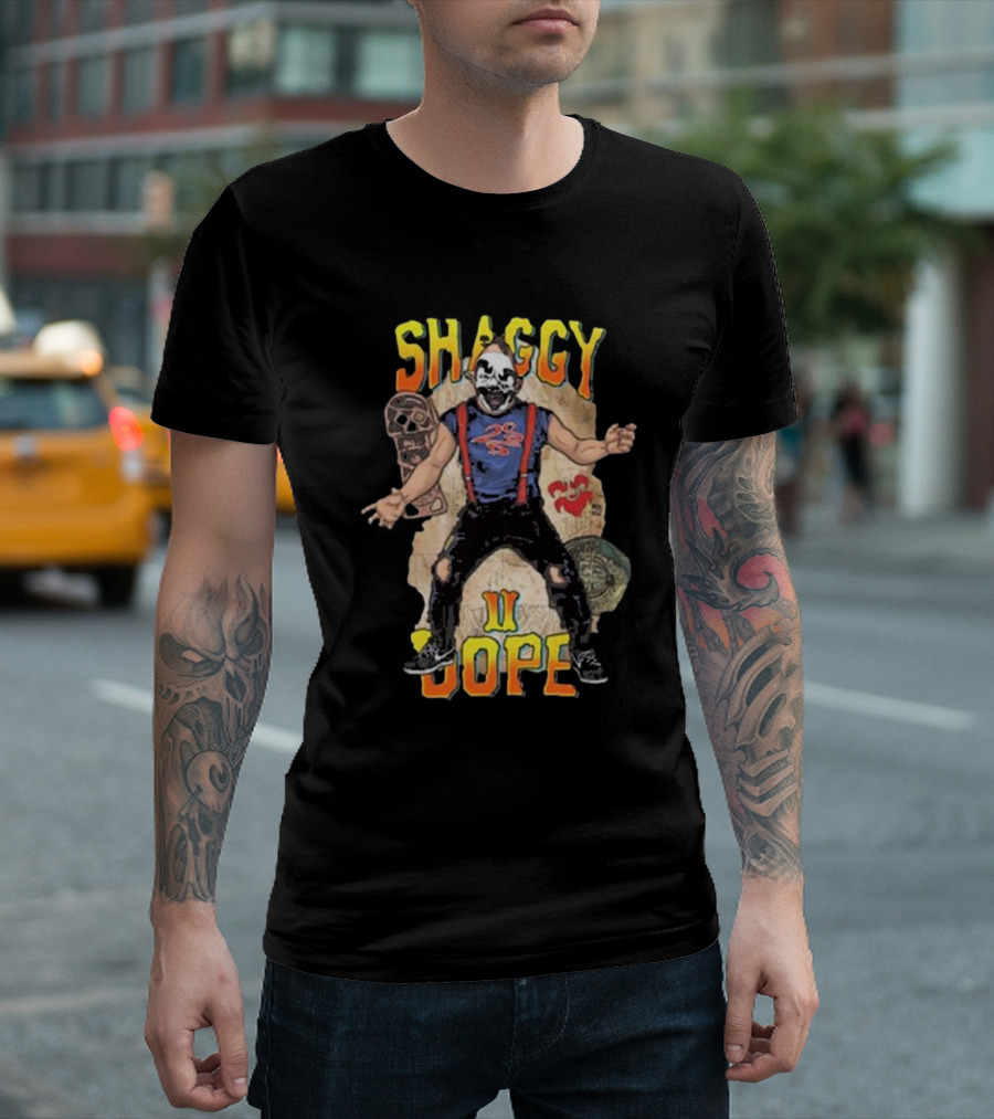 Shaggy 2 Dope Masked Character With Suspender Outfit And Ancient Symbols T-Shirt