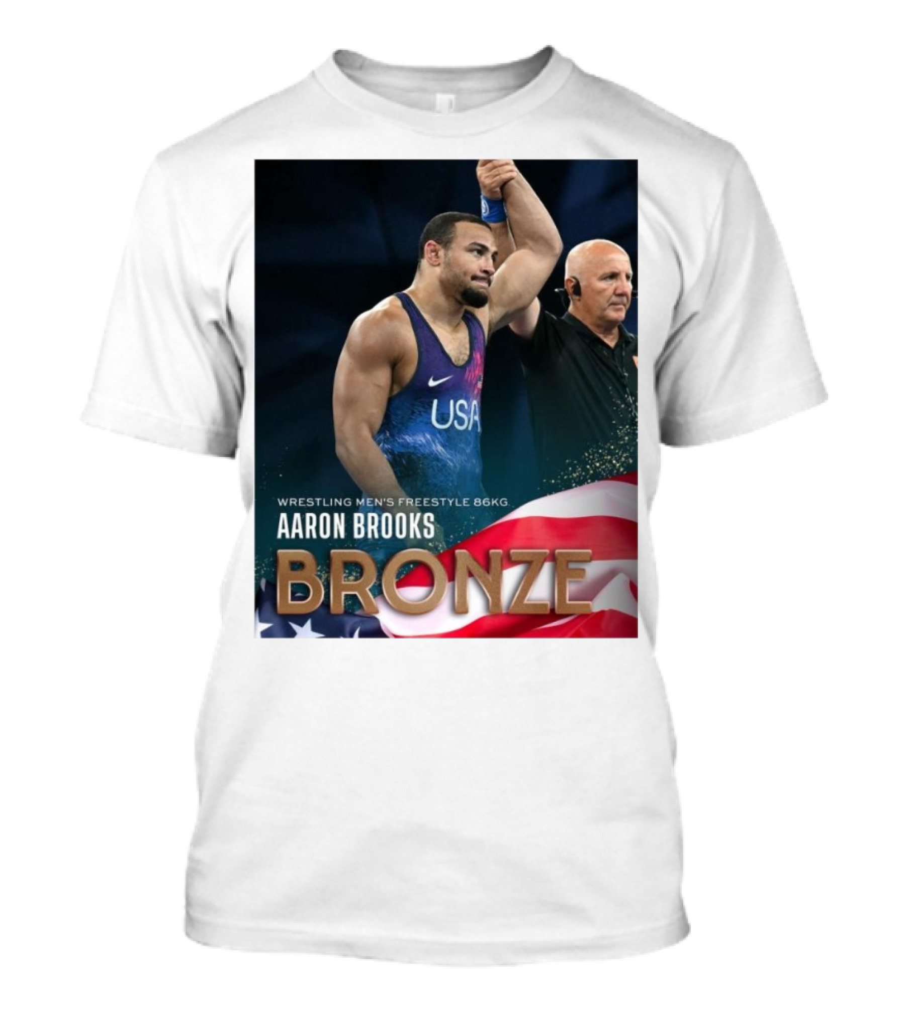 Aaron Brooks USA Wrestling Men's Freestyle 86Kg Bronze Paris Olympic T-Shirt