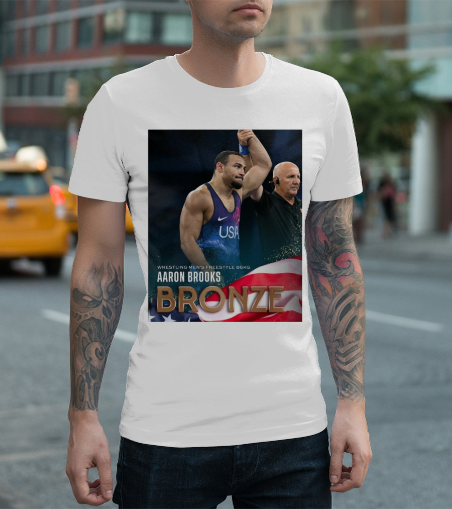Aaron Brooks USA Wrestling Men's Freestyle 86Kg Bronze Paris Olympic T-Shirt