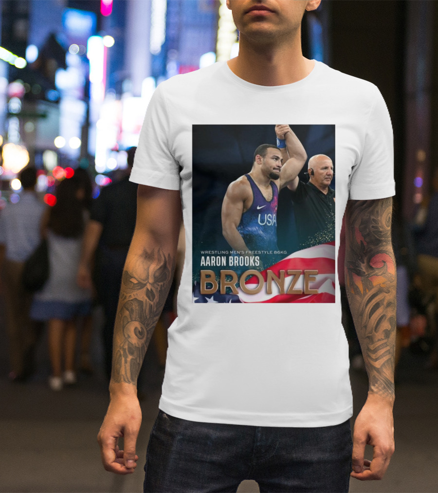 Aaron Brooks USA Wrestling Men's Freestyle 86Kg Bronze Paris Olympic T-Shirt