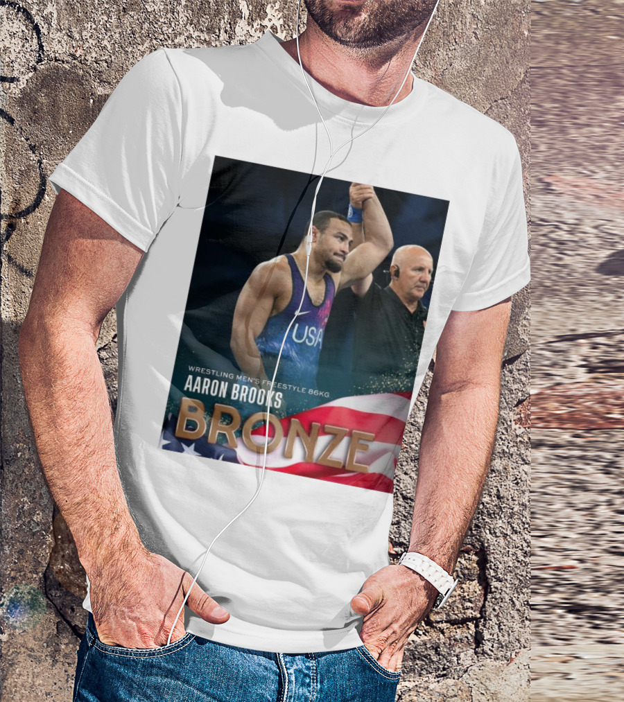 Aaron Brooks USA Wrestling Men's Freestyle 86Kg Bronze Paris Olympic T-Shirt