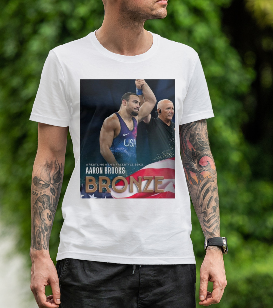 Aaron Brooks USA Wrestling Men's Freestyle 86Kg Bronze Paris Olympic T-Shirt