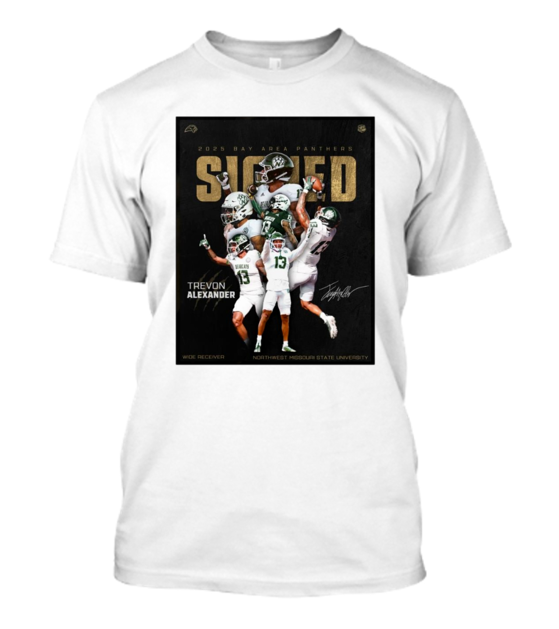 2025 Bay Area Panthers Signed Trevon Alexander Northwest Missouri State University Wide Receiver T-Shirt
