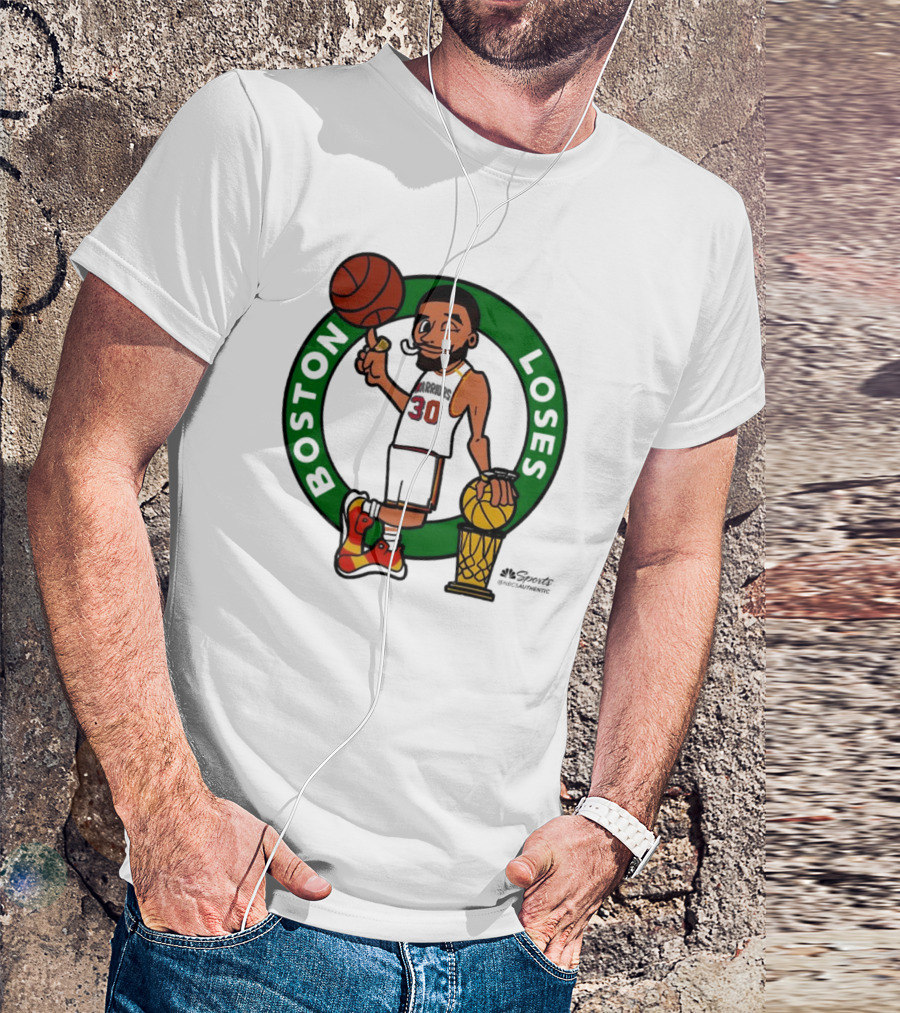 Stephen Curry Golden State Warriors Boston Loses Cartoon NBA Champions 30 Trophy Basketball Comic T-Shirt