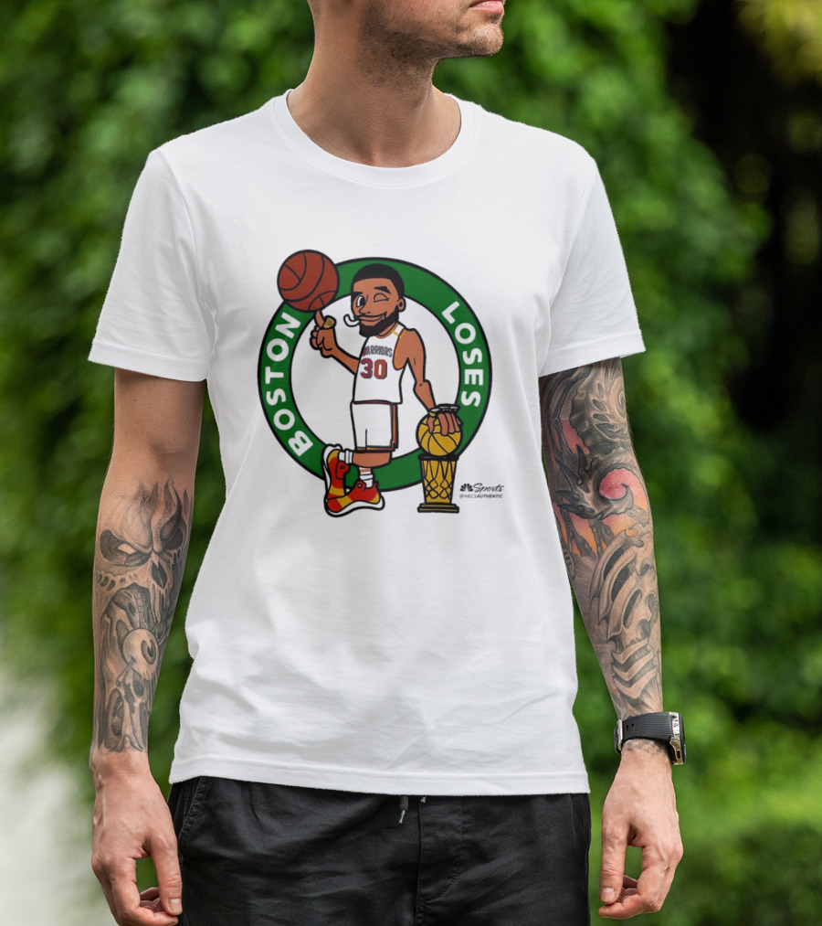 Stephen Curry Golden State Warriors Boston Loses Cartoon NBA Champions 30 Trophy Basketball Comic T-Shirt