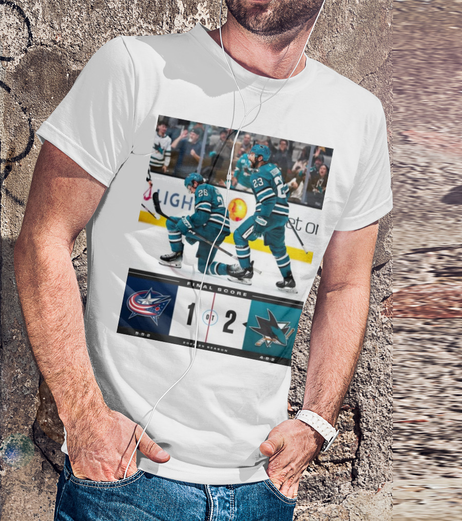 NHL Final Score Columbus Blue Jackets 1 San Jose Sharks 2 OT 2024-25 Season T-Shirt