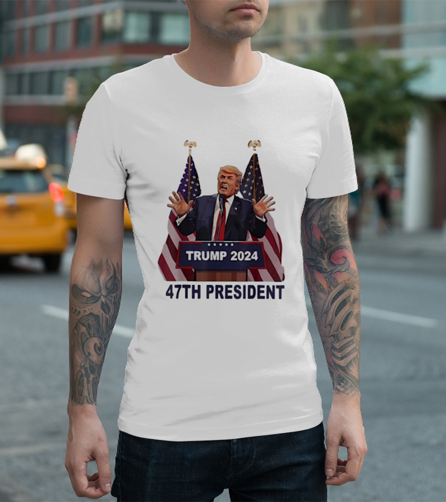 Trump 2024 47th President American Flags T-Shirt