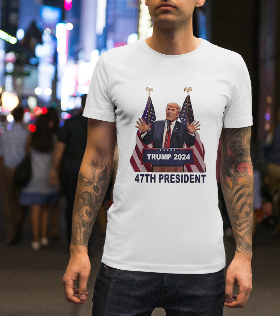 Trump 2024 47th President American Flags T-Shirt
