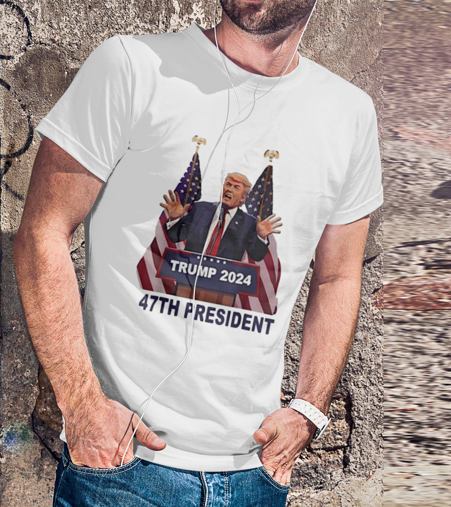 Trump 2024 47th President American Flags T-Shirt