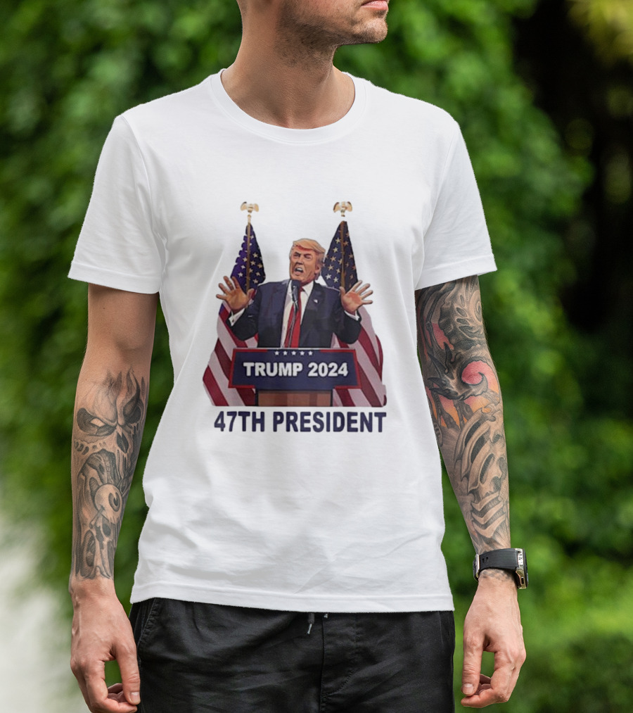 Trump 2024 47th President American Flags T-Shirt