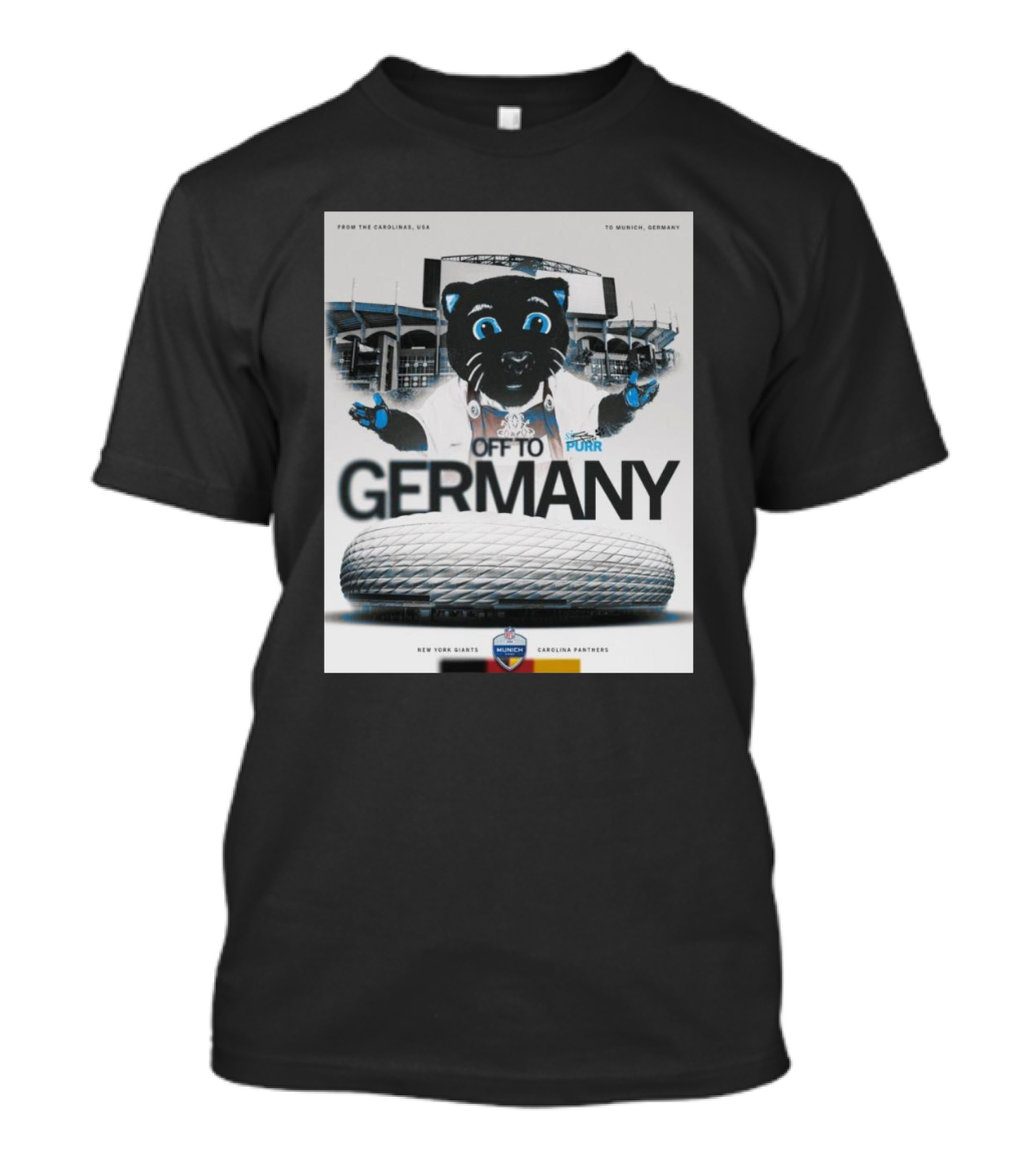 Carolina Panthers Mascot Off To Germany With New York Giants From The Carolinas To Munich Stadium T-Shirt