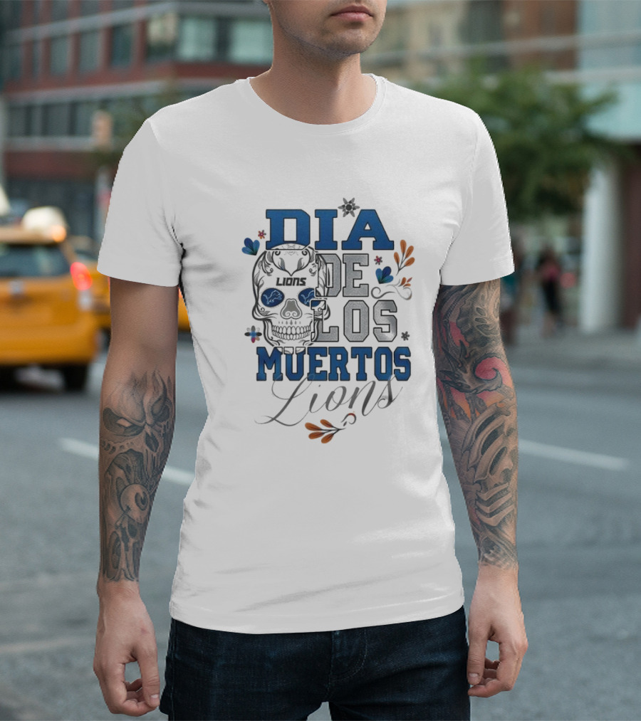 Detroit Lions Dia De Los Muertos Skull Lions T-Shirt