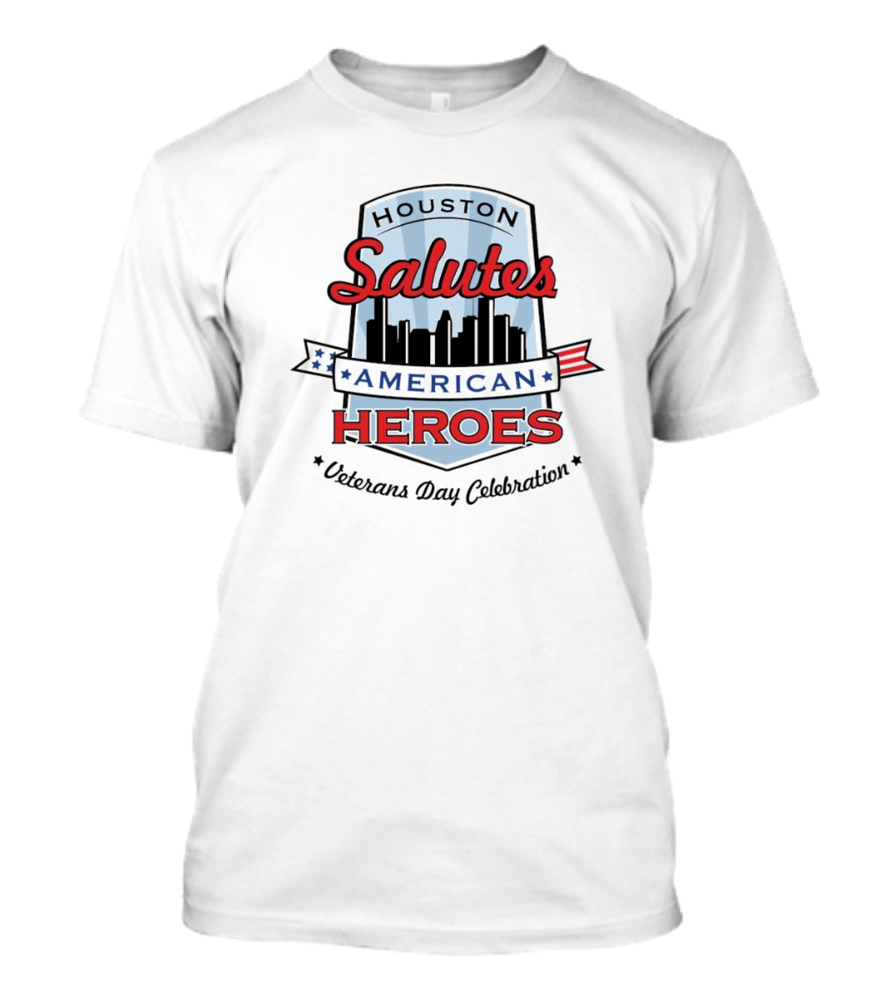 Houston Salutes American Heroes Veterans Day Celebration Skyline Banner T-Shirt