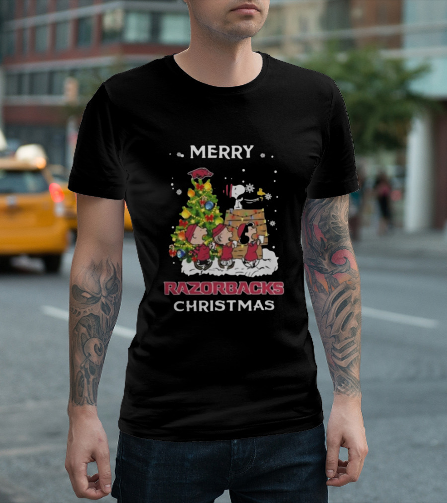 Merry Razorbacks Christmas Arkansas Snoopy and Friends T-Shirt