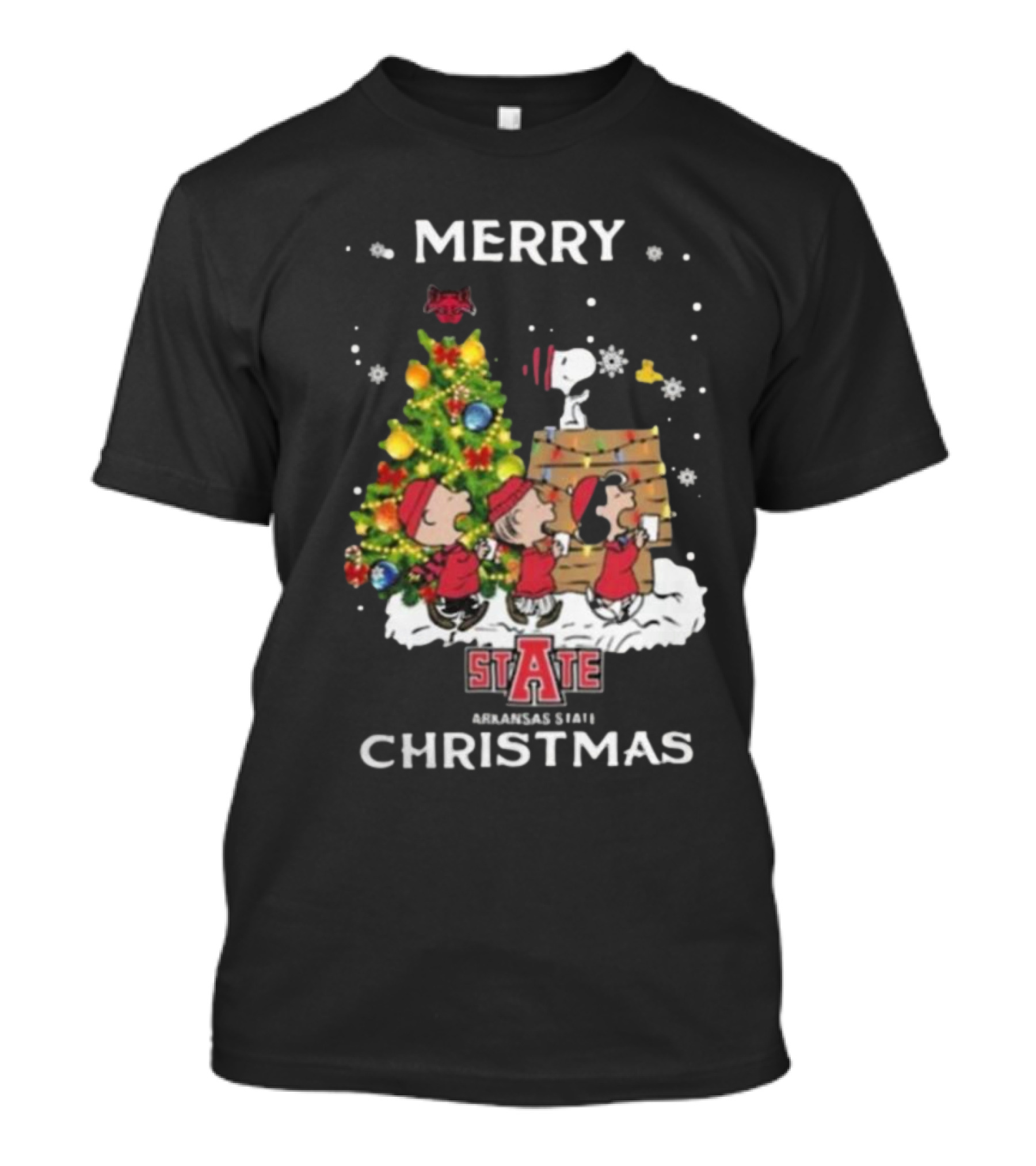Arkansas State Red Wolves Snoopy Friends Merry Christmas T-Shirt